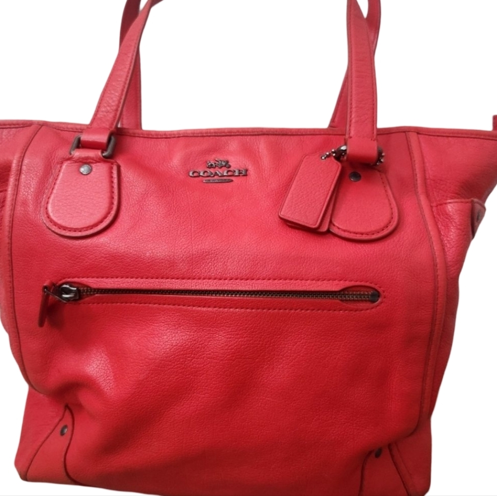 Coach Red Pebbled Leather Tote Bag